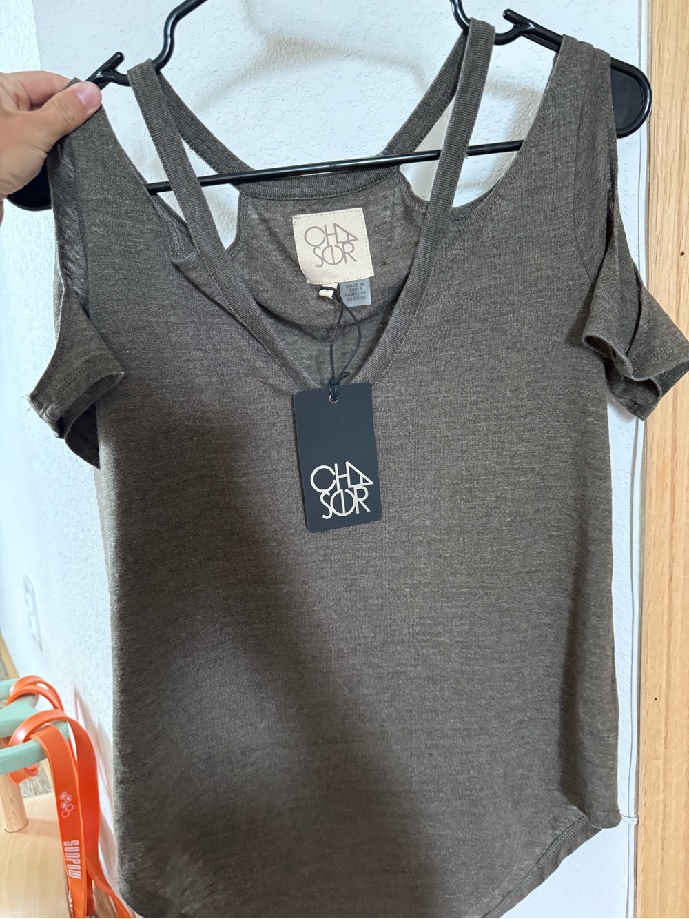Chaser Olive Cold-Shoulder V-Neck Tank with Double Straps
